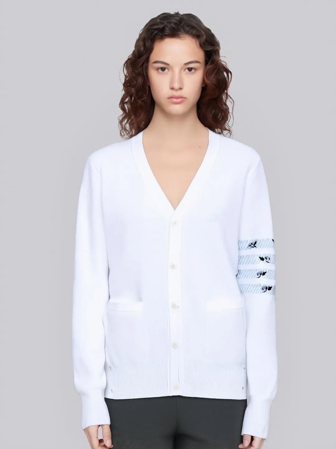 Rose Embroidery 4-Bar Stripe Knit Cardigan D25013091 — view 5