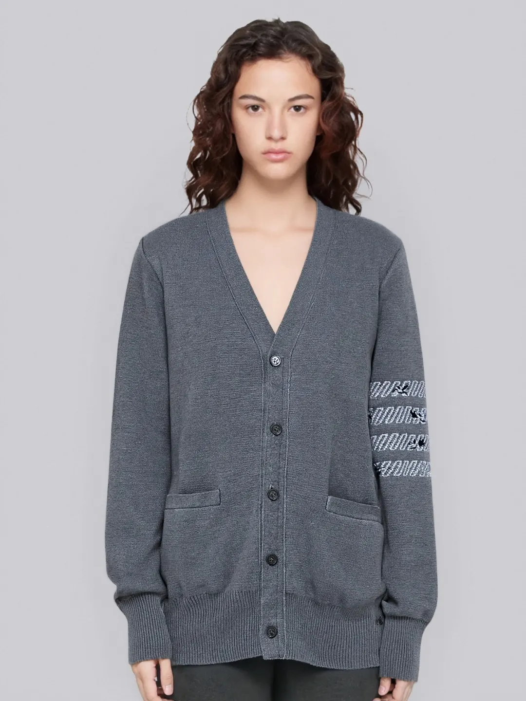 Rose Embroidery 4-Bar Stripe Knit Cardigan D25013091 — view 6