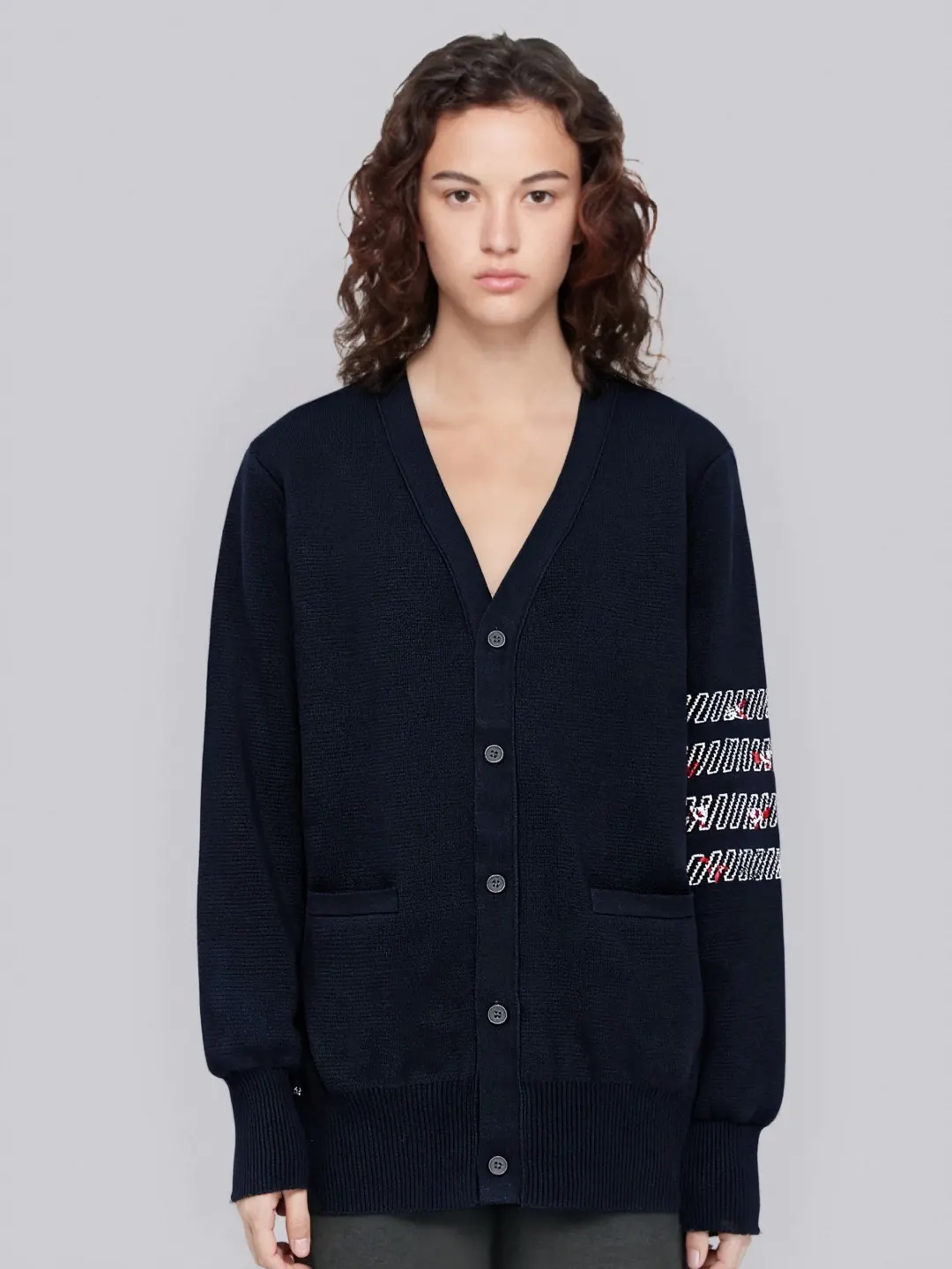 Rose Embroidery 4-Bar Stripe Knit Cardigan D25013091 — view 7
