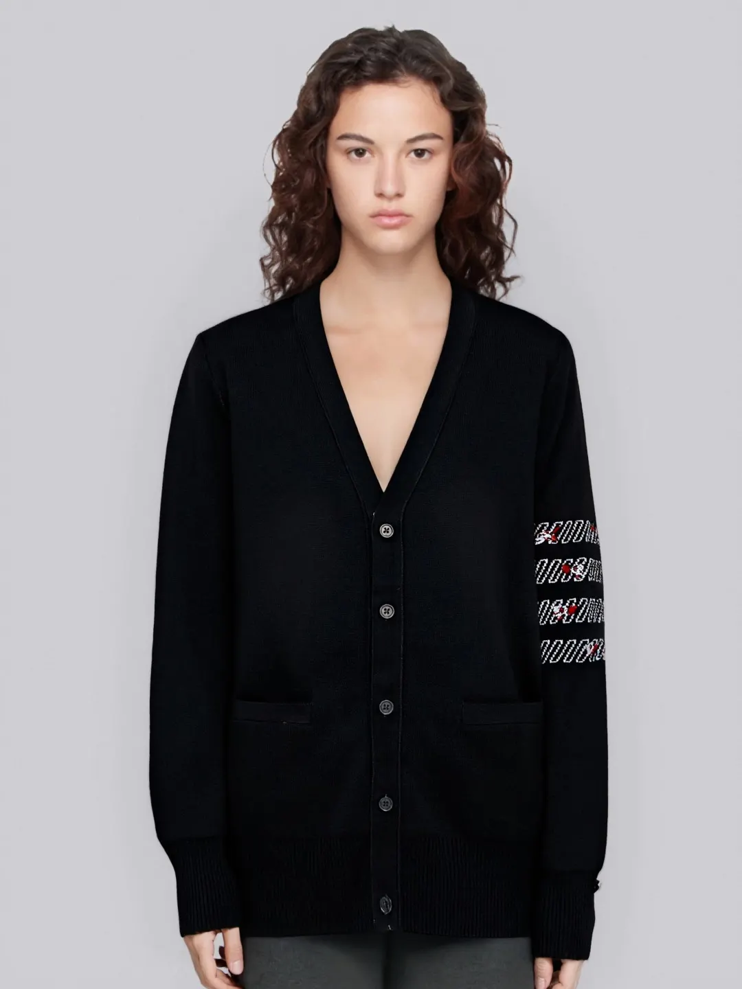 Rose Embroidery 4-Bar Stripe Knit Cardigan D25013091 — view 8