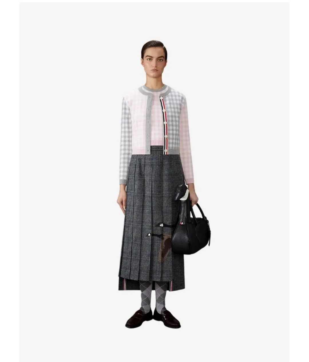 Gingham Merino Wool-Blend Cardigan D24513060 — view 3