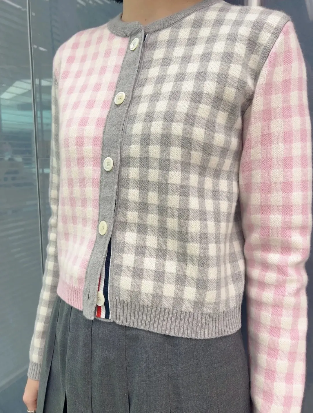 Gingham Merino Wool-Blend Cardigan D24513059 — view 2