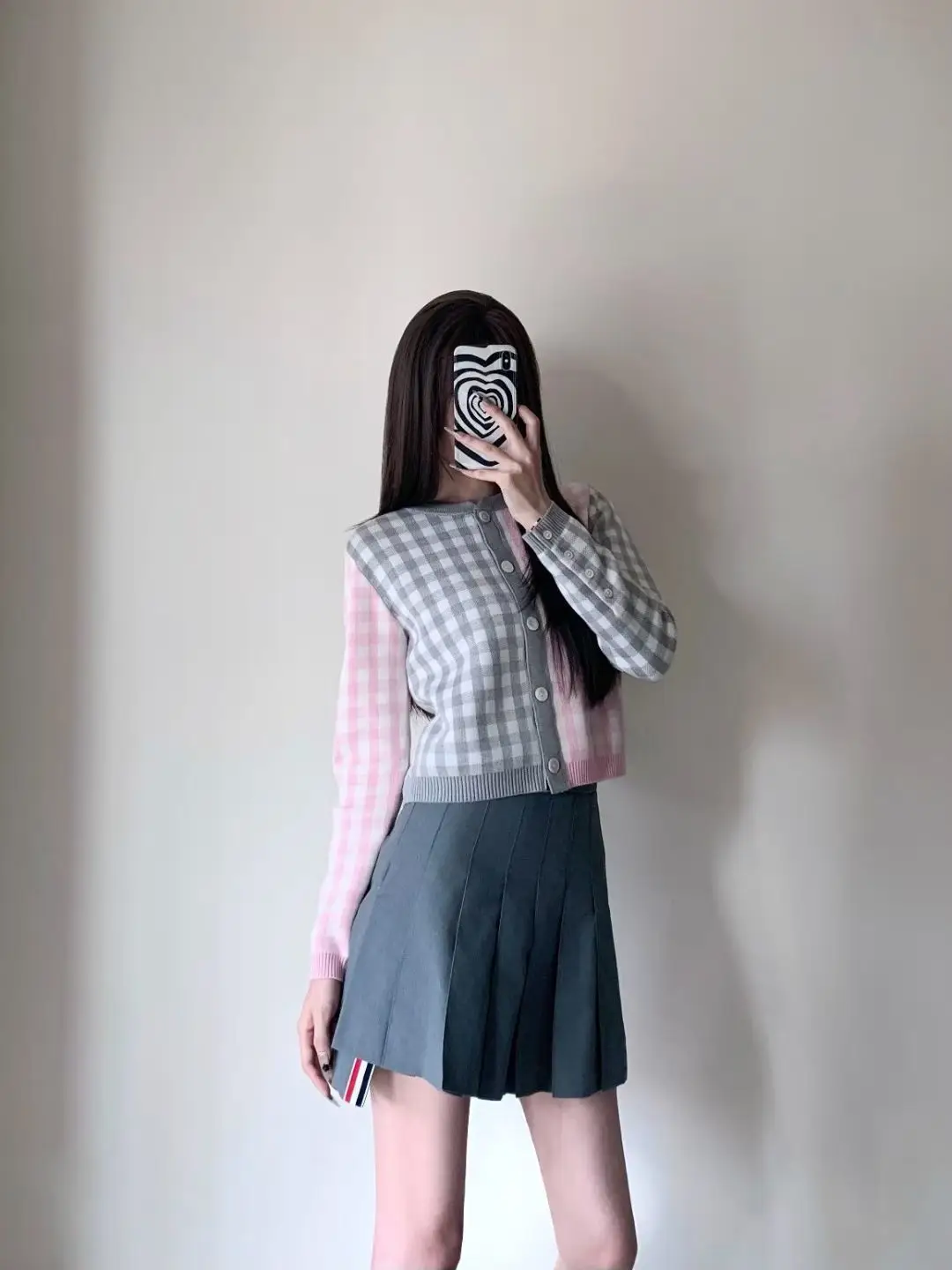 Gingham Merino Wool-Blend Cardigan D24513059 — view 6