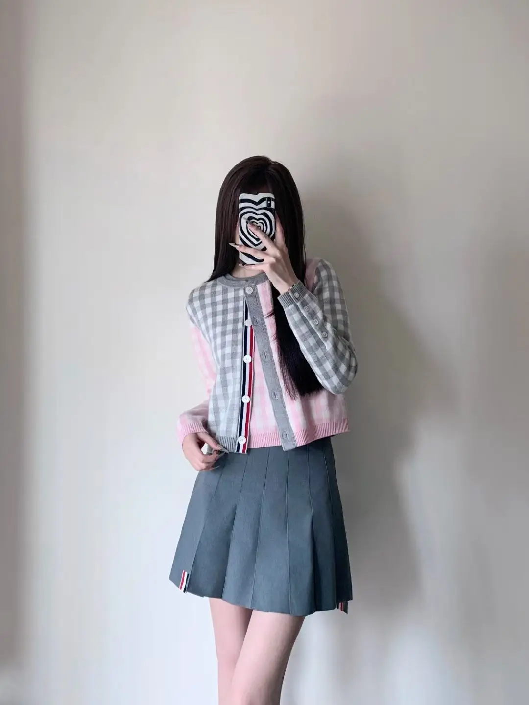 Gingham Merino Wool-Blend Cardigan D24513059 — view 7