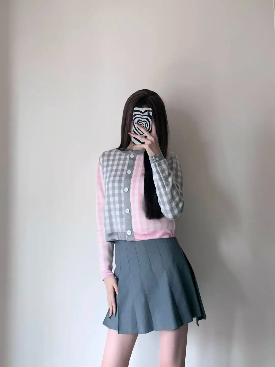 Gingham Merino Wool-Blend Cardigan D24513059 — view 9