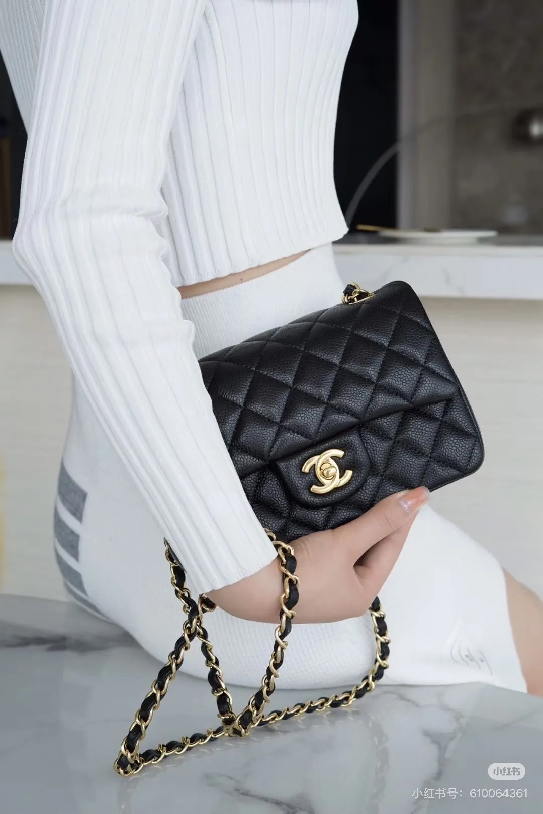 Chanel CF Mini Quilted Caviar Leather Flap Bag D30017959 — view 2