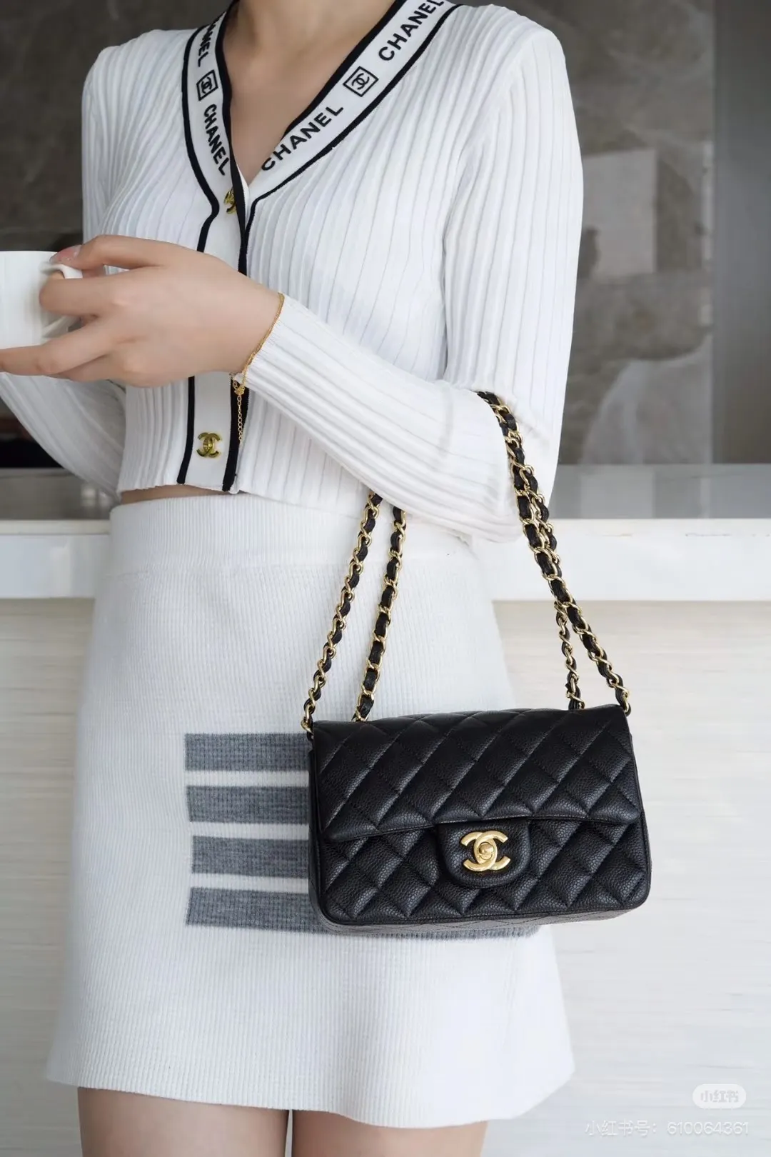 Chanel CF Mini Quilted Caviar Leather Flap Bag D30017959 — view 3