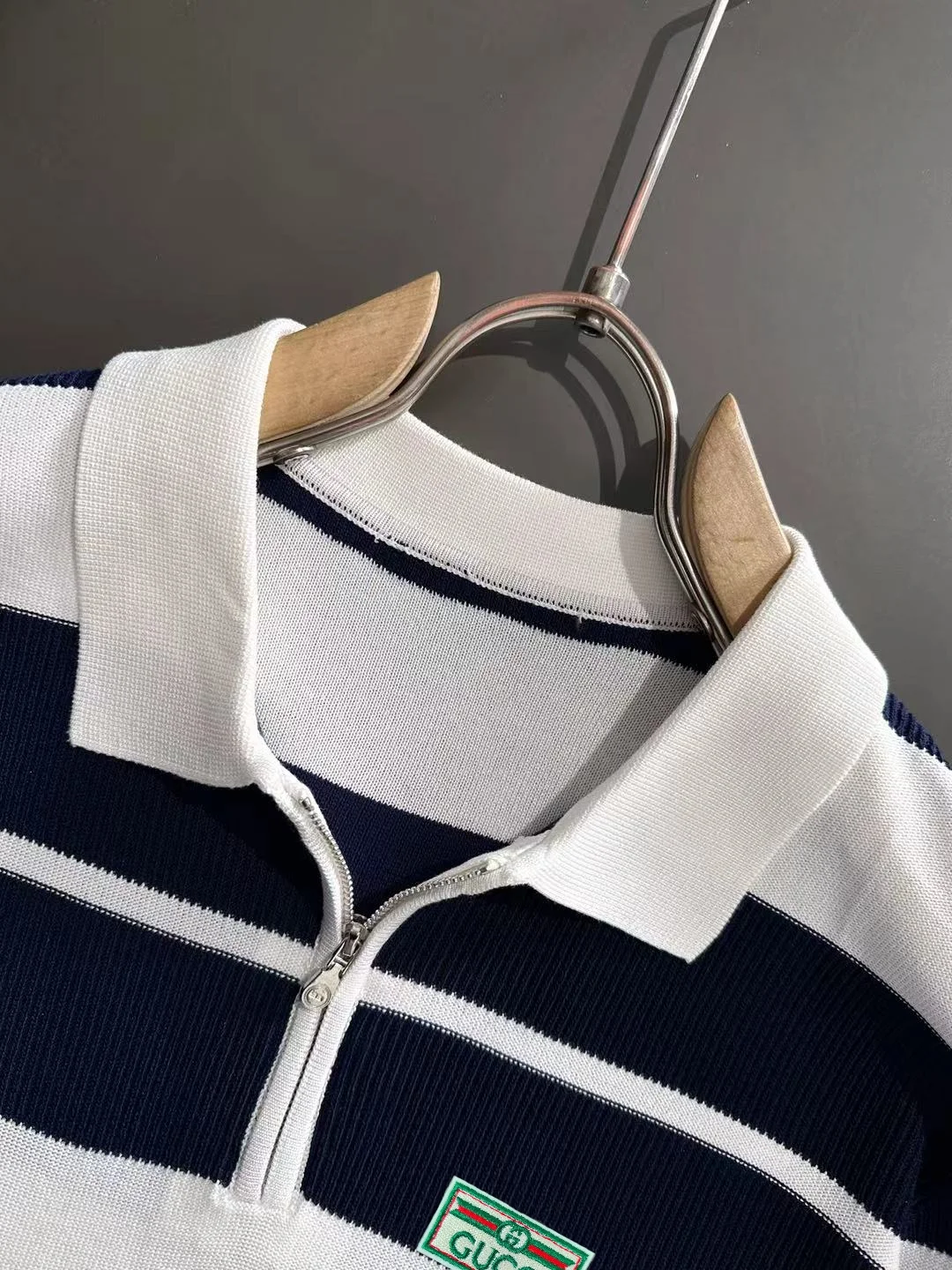 Striped Knit Half-Zip Polo Shirt D20015331 — view 3