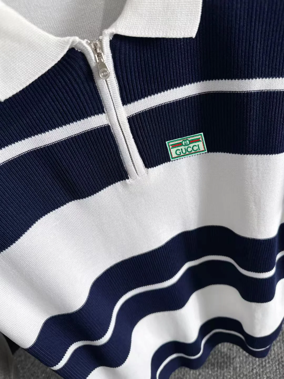 Striped Knit Half-Zip Polo Shirt D20015331 — view 7
