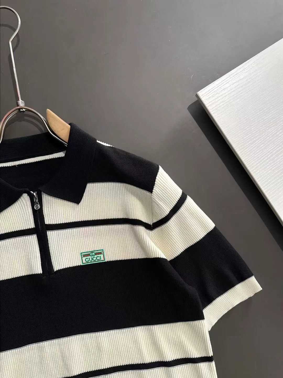 Striped Knit Half-Zip Polo Shirt D20015333 — view 2