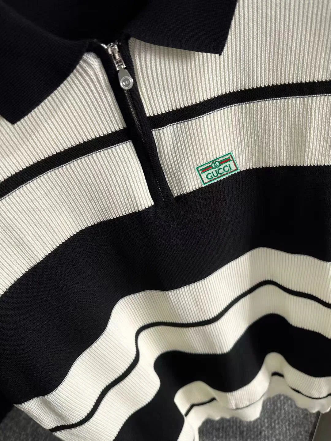 Striped Knit Half-Zip Polo Shirt D20015333 — view 7
