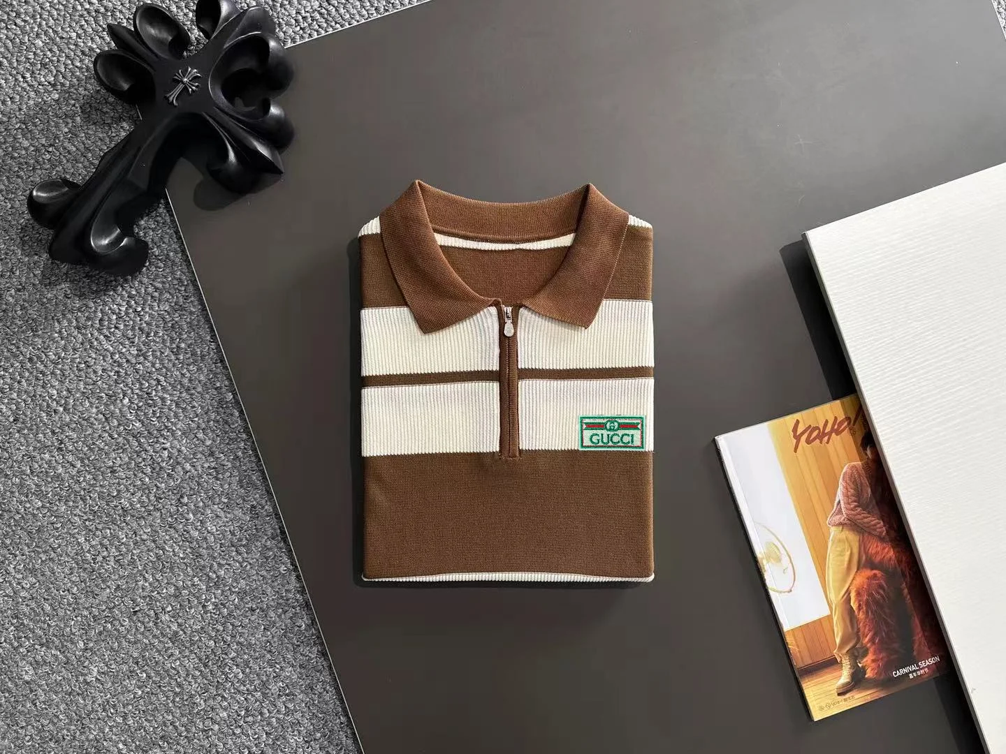 Striped Knit Half-Zip Polo Shirt D20015332 — view 8
