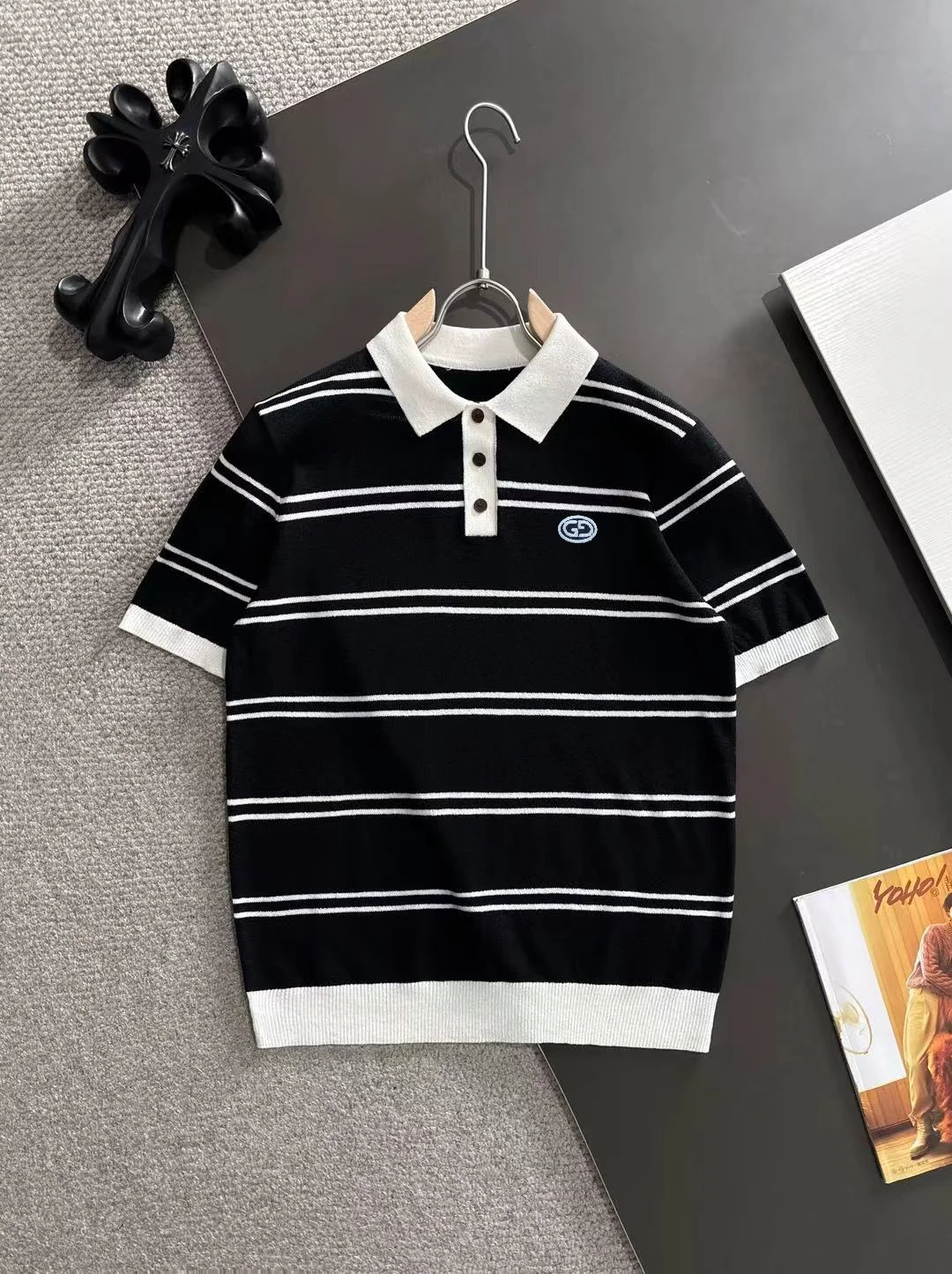 Striped Knit Cotton Polo Shirt D20015261