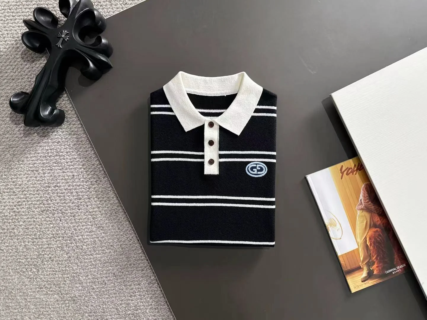 Striped Knit Cotton Polo Shirt D20015261 — view 8