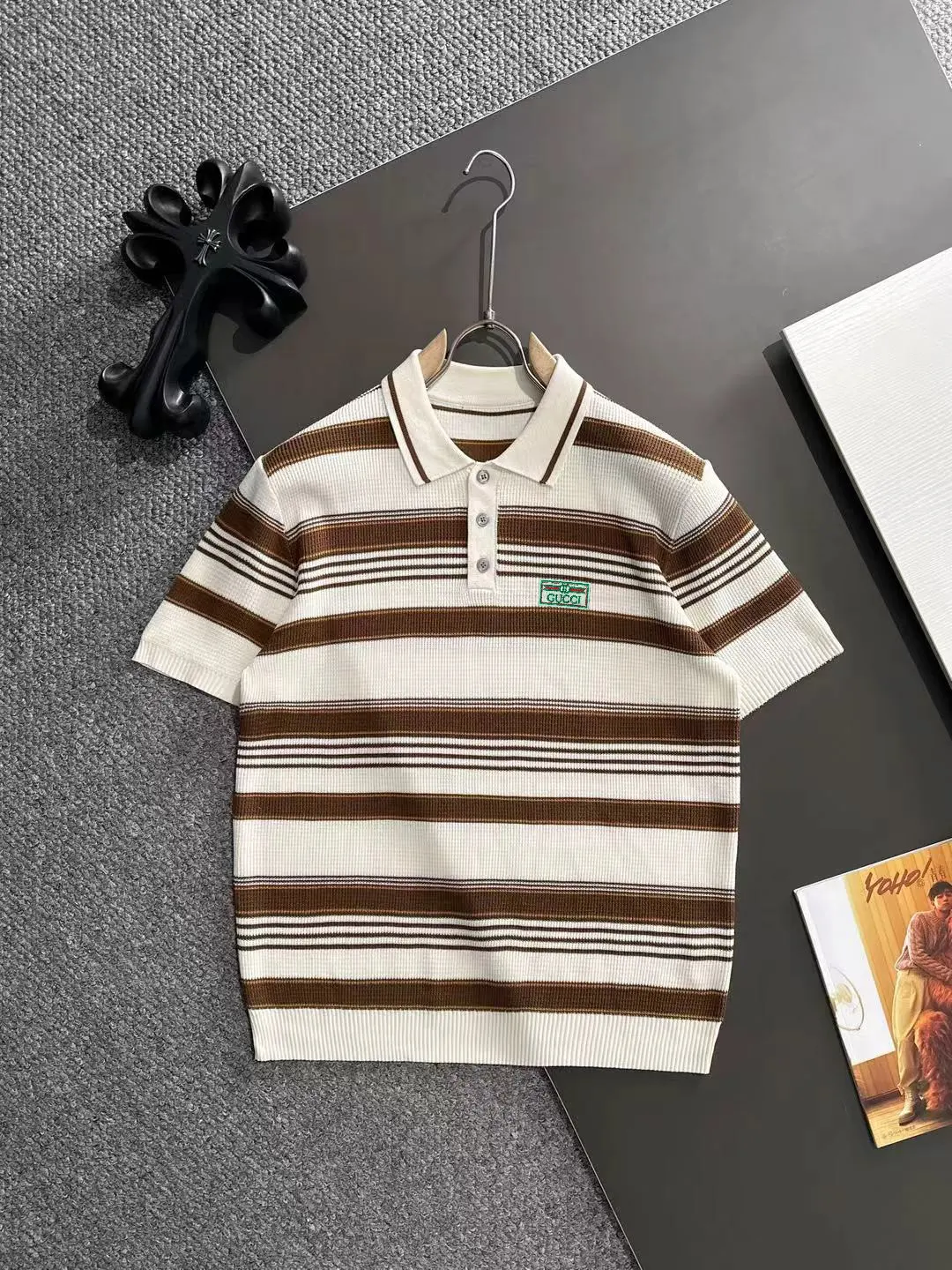 Striped Waffle-Knit Polo Shirt D20015276