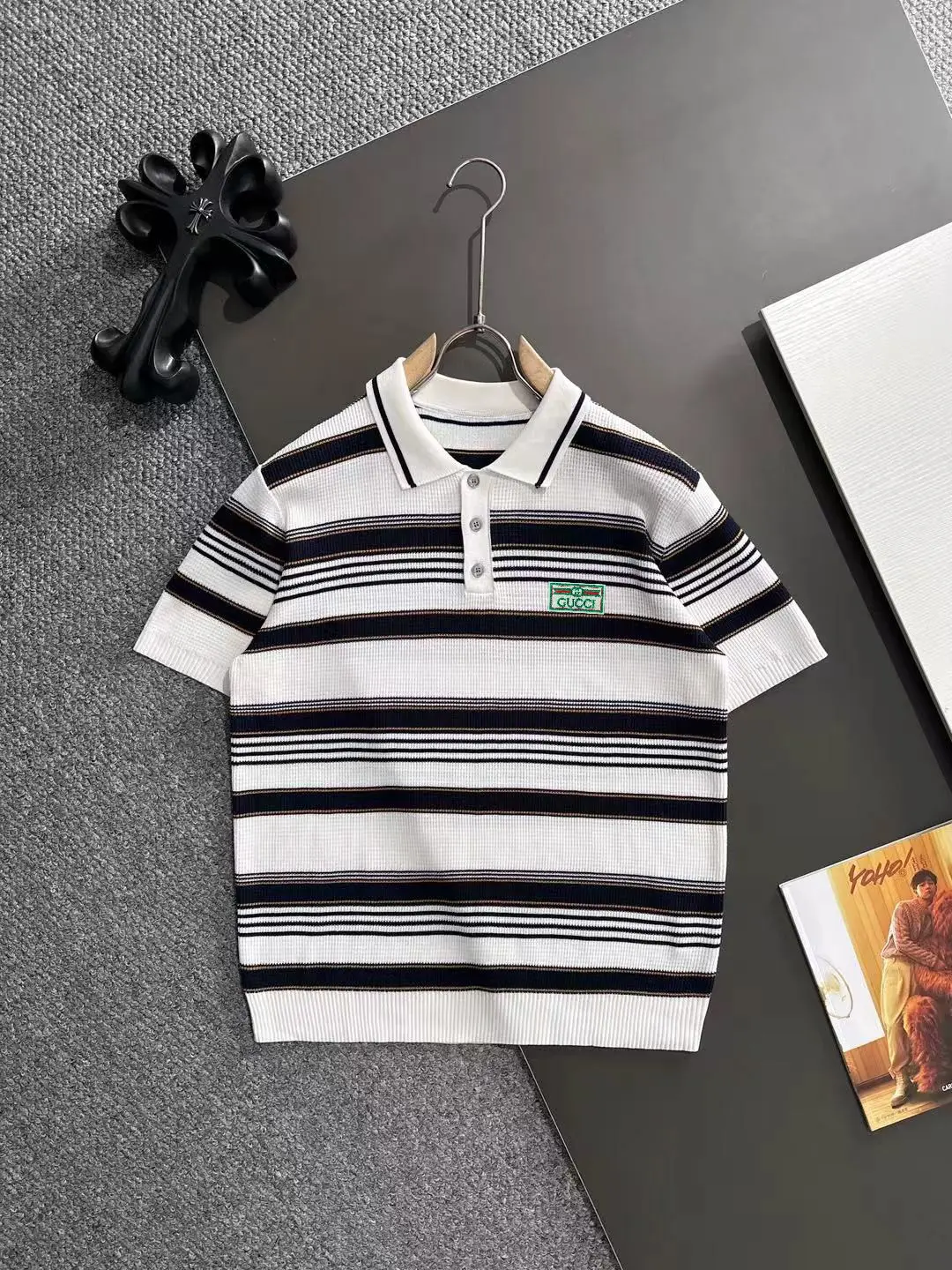 Striped Waffle-Knit Polo Shirt D20015277