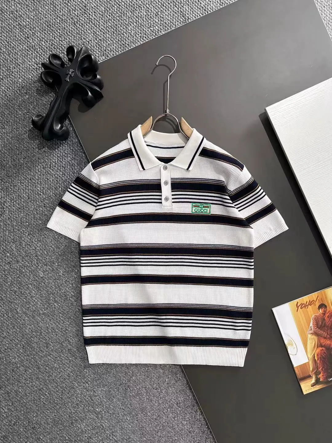 Striped Waffle-Knit Polo Shirt D20015277