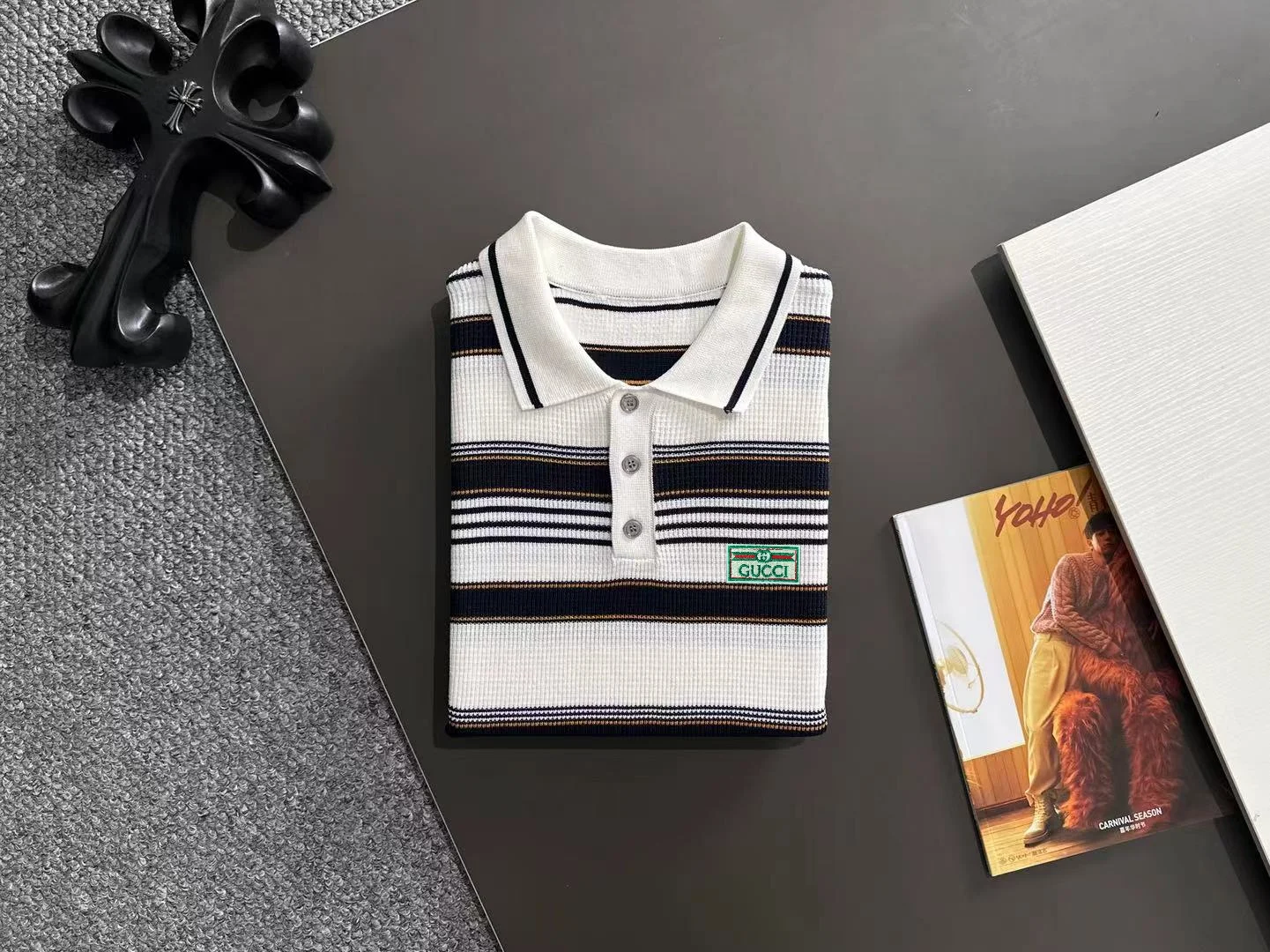 Striped Waffle-Knit Polo Shirt D20015277 — view 8