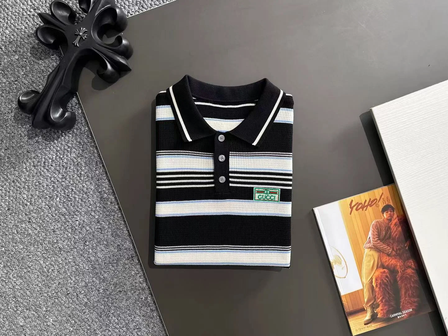 Striped Waffle-Knit Polo Shirt D20015278 — view 8