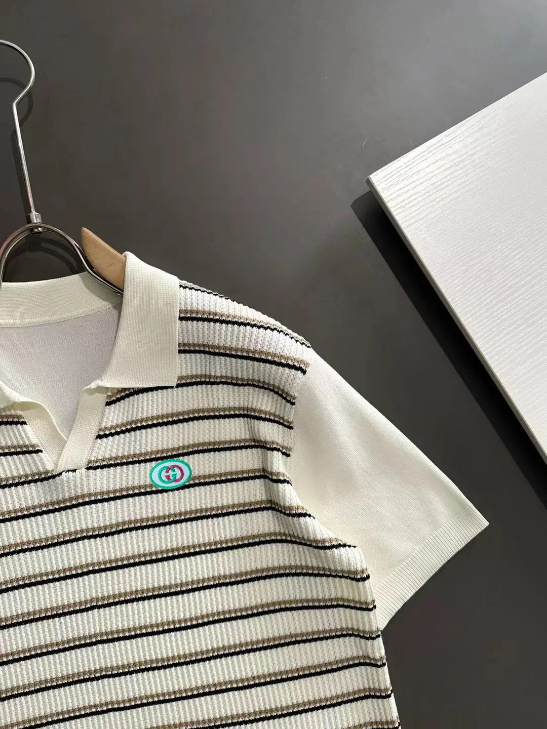 Striped Knit V-Neck Polo Shirt D20015262 — view 2