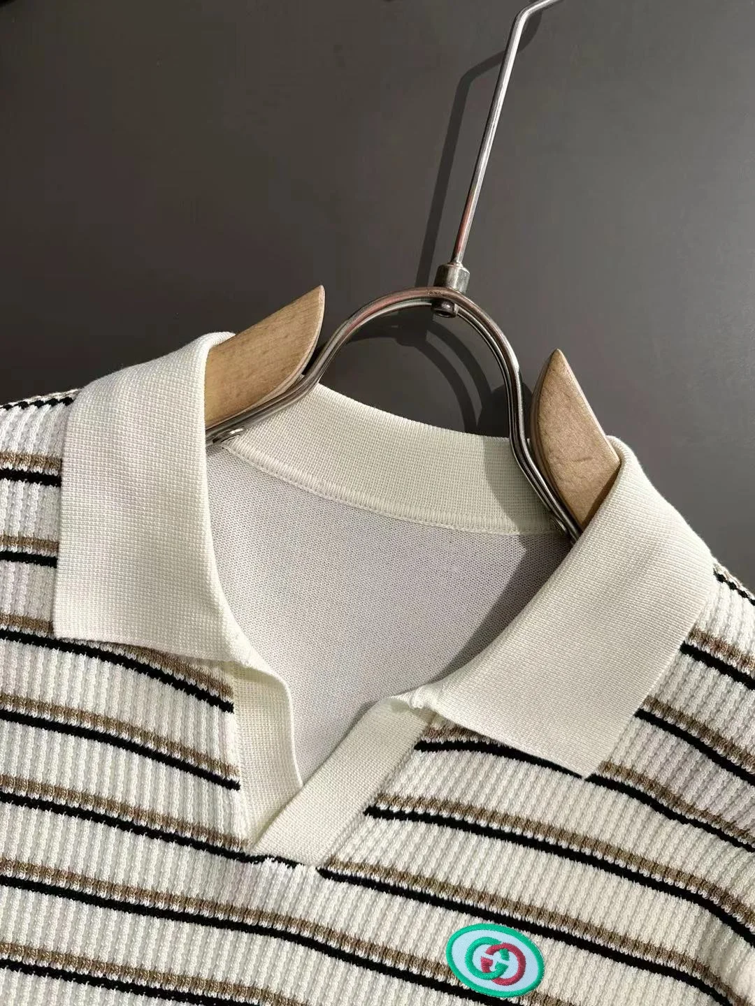 Striped Knit V-Neck Polo Shirt D20015262 — view 3