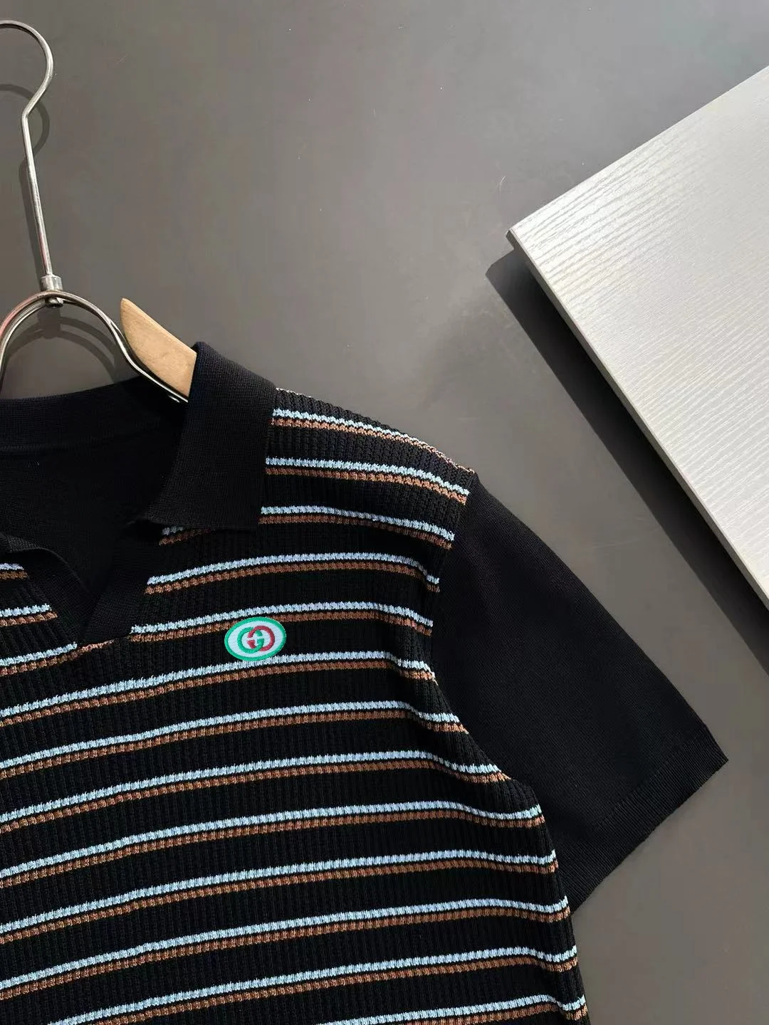 Striped Knit V-Neck Polo Shirt D20015263 — view 2