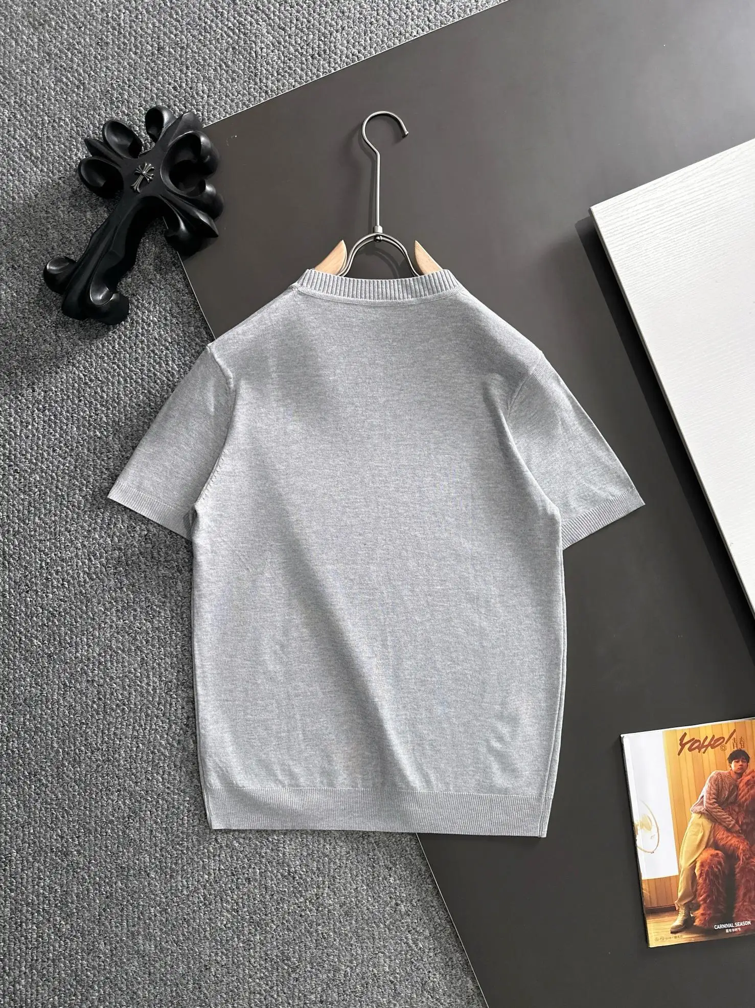 Logo-Embroidered Silk-Blend Knit T-Shirt D20015207 — view 9