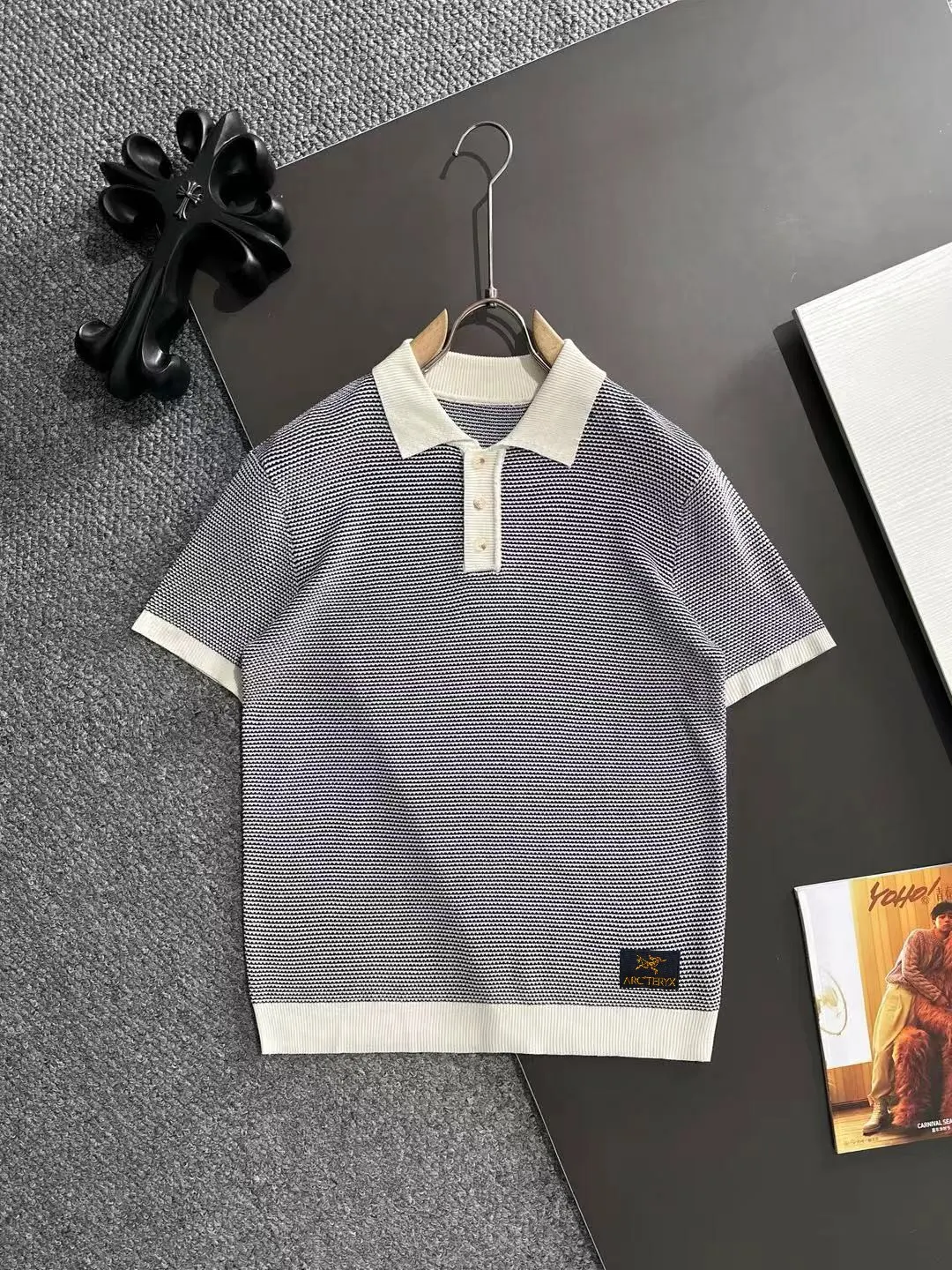 Textured Stripe Knit Polo Shirt D20015266