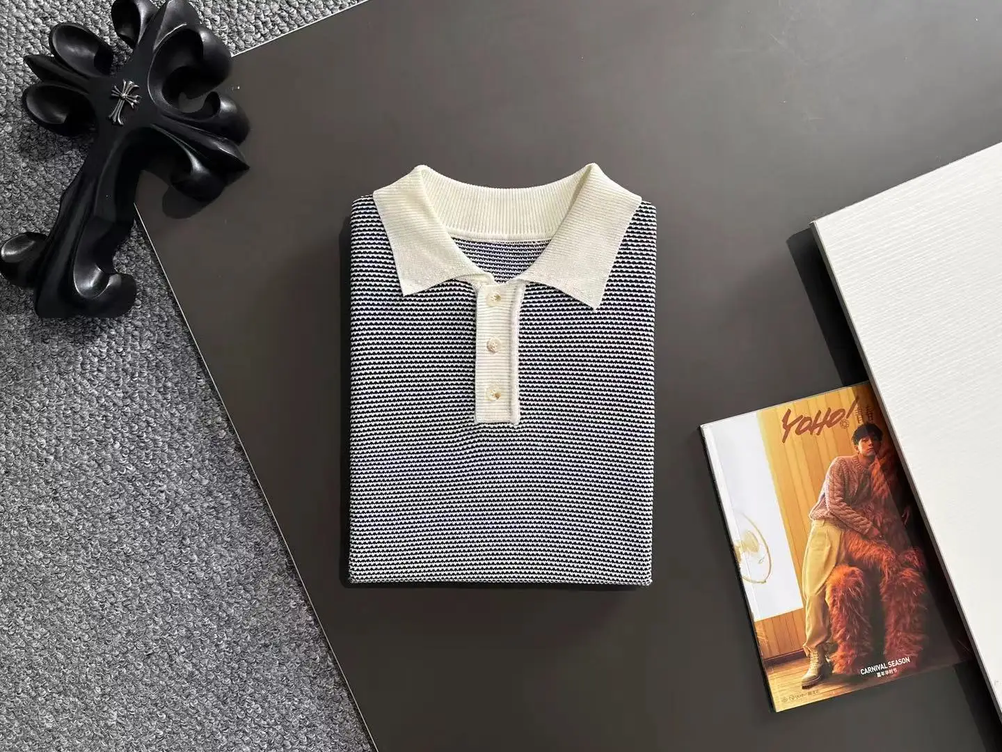 Textured Stripe Knit Polo Shirt D20015266 — view 8