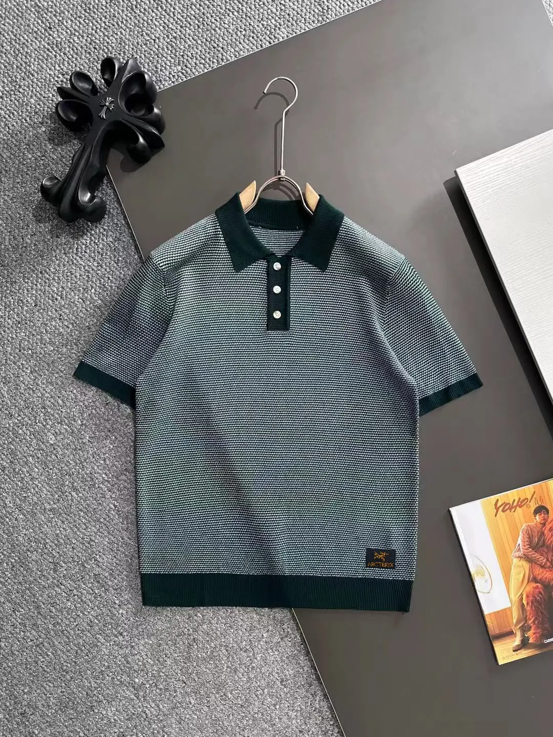 Textured Striped Knit Polo Shirt D20015267