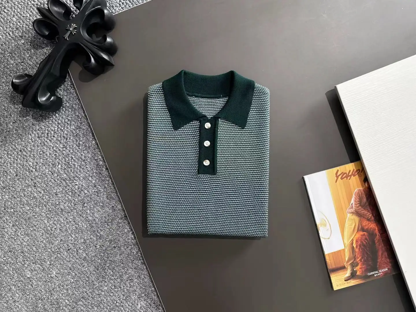 Textured Striped Knit Polo Shirt D20015267 — view 8