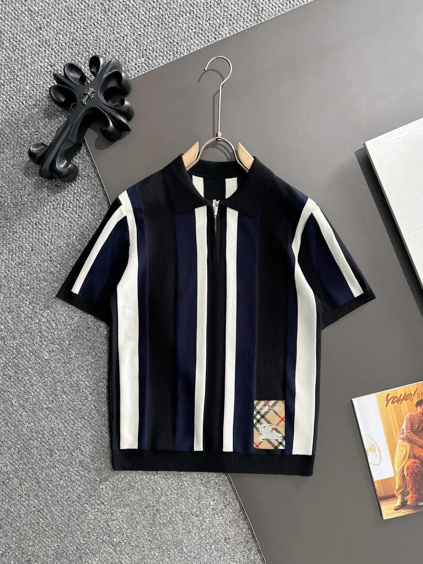 Striped Knit Half-Zip Polo Shirt D20015265