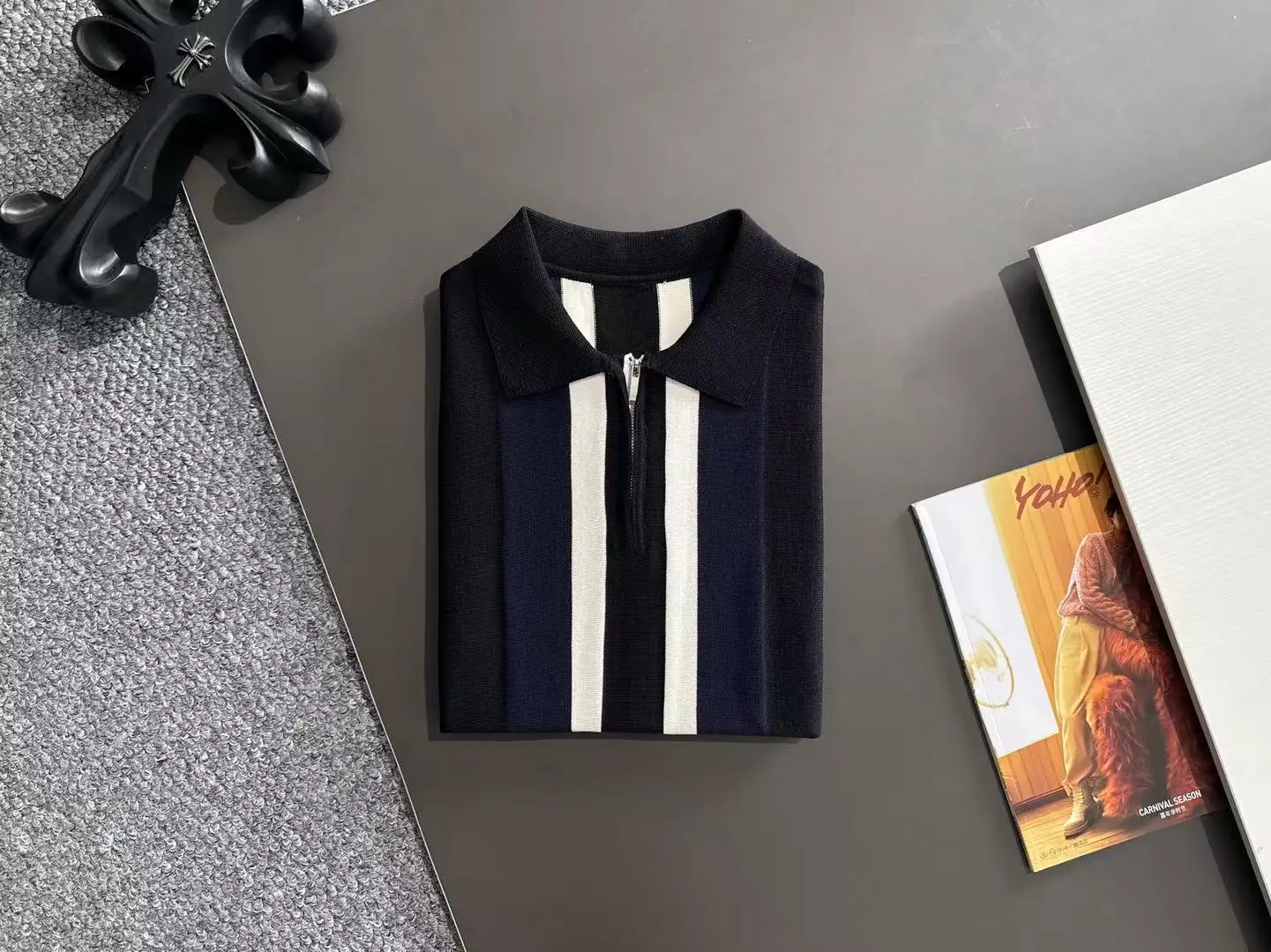 Striped Knit Half-Zip Polo Shirt D20015265 — view 8