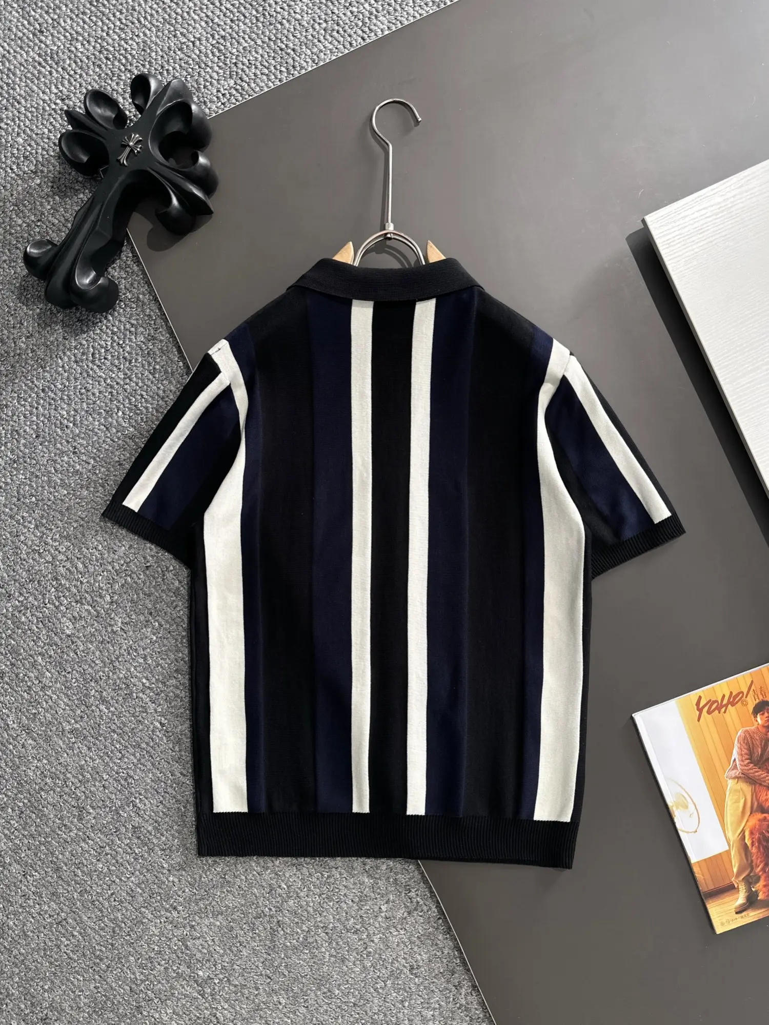 Striped Knit Half-Zip Polo Shirt D20015265 — view 9