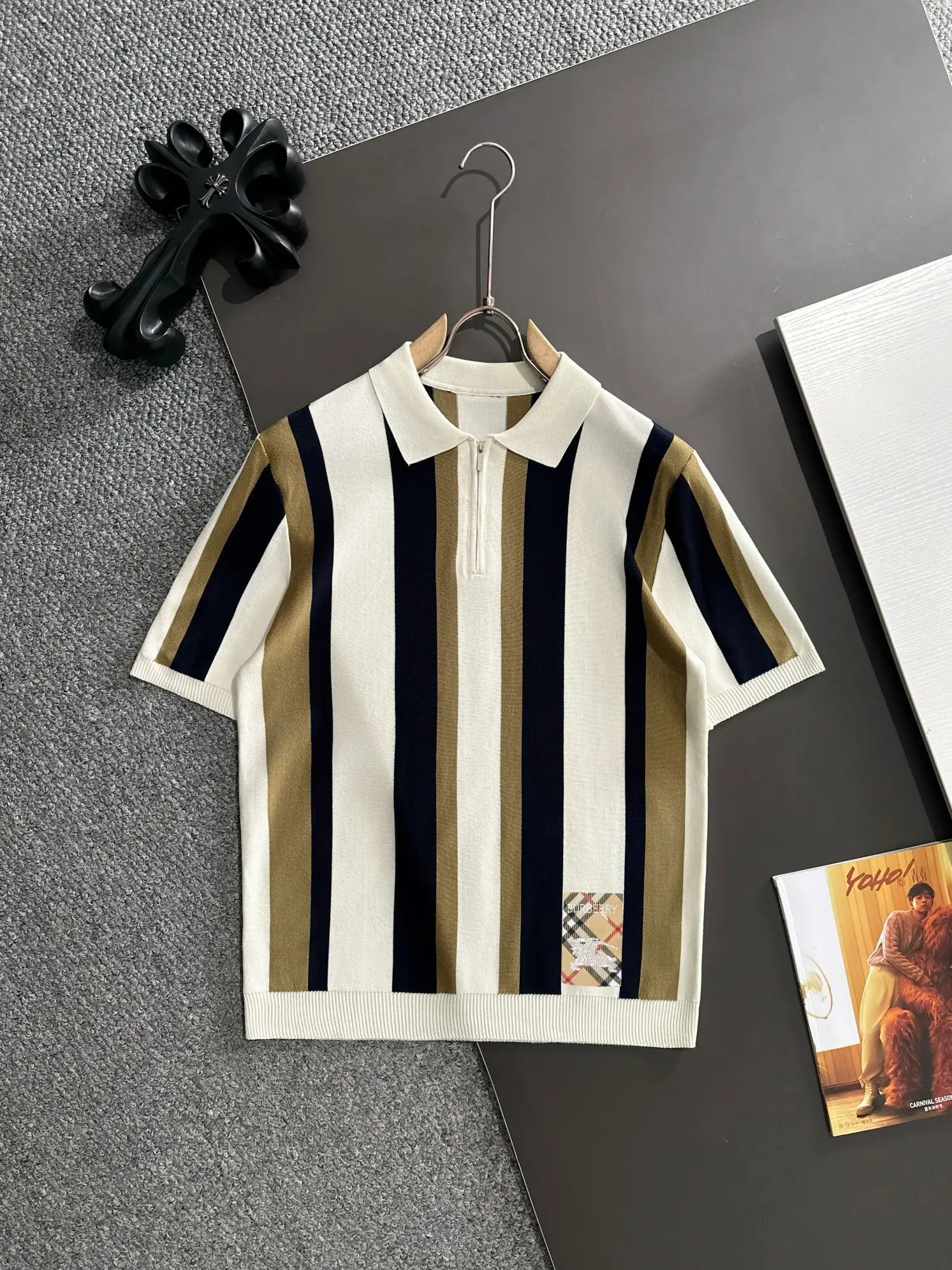 Striped Knit Half-Zip Polo Shirt D20015264