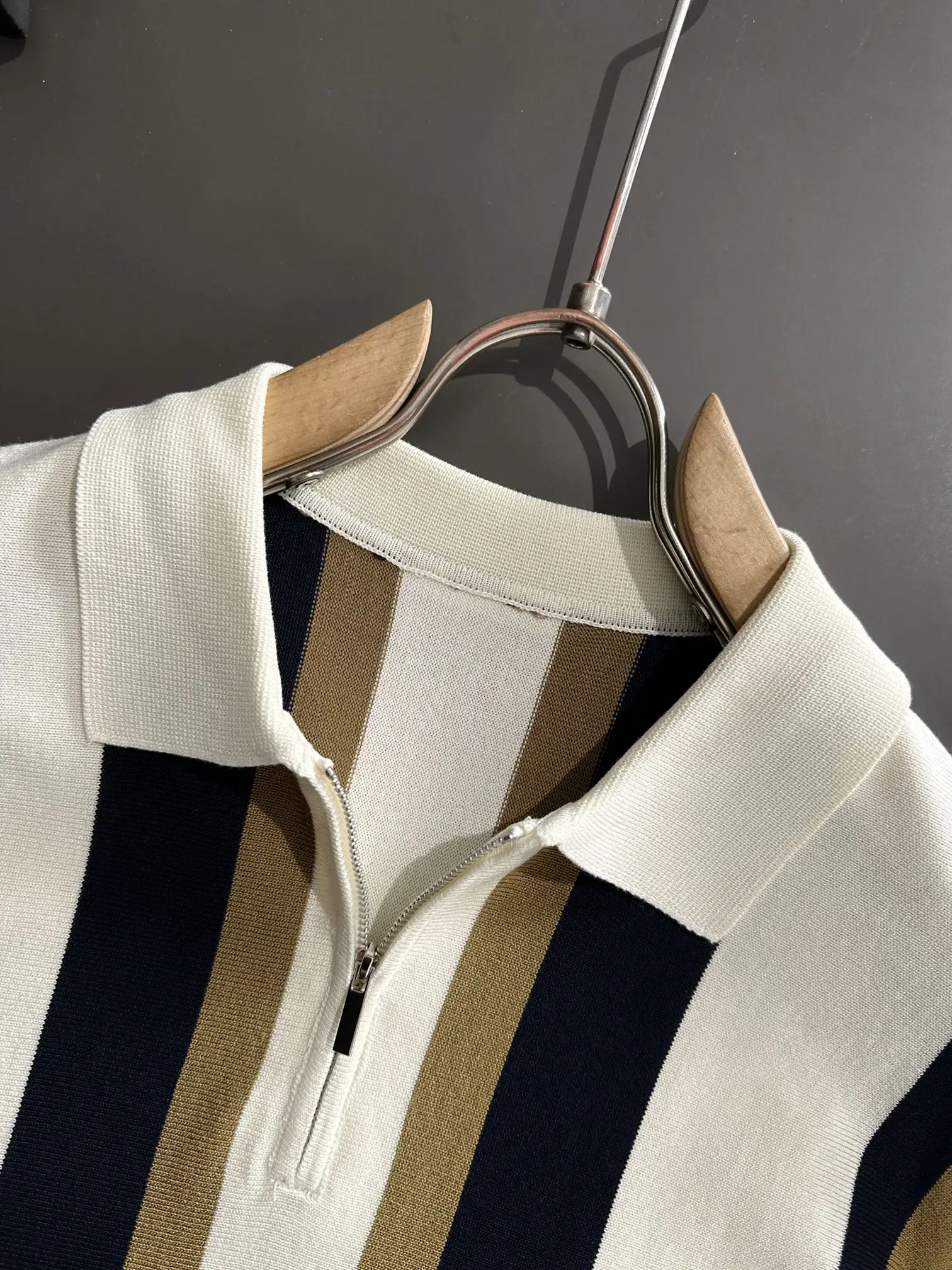 Striped Knit Half-Zip Polo Shirt D20015264 — view 3