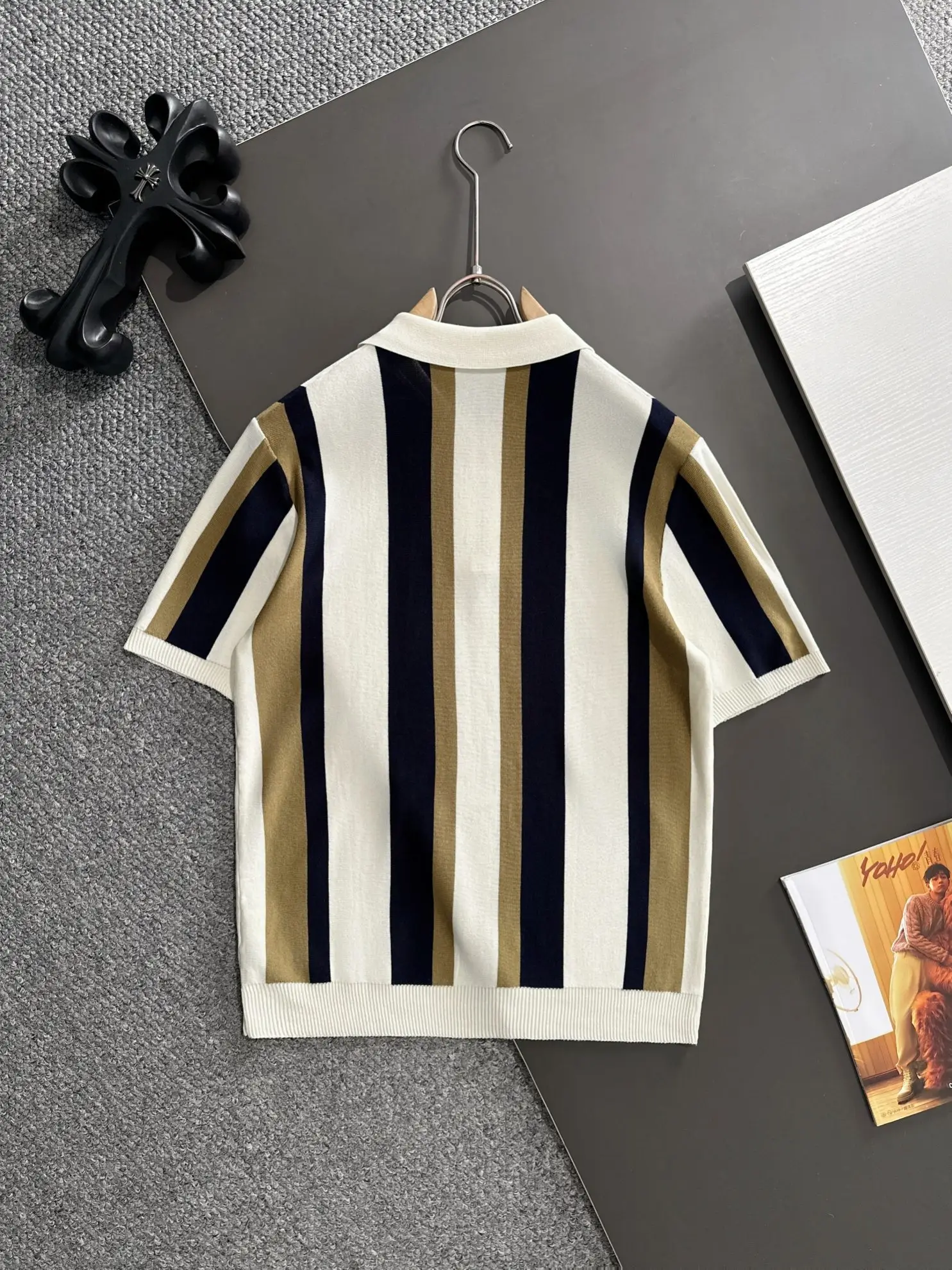 Striped Knit Half-Zip Polo Shirt D20015264 — view 9