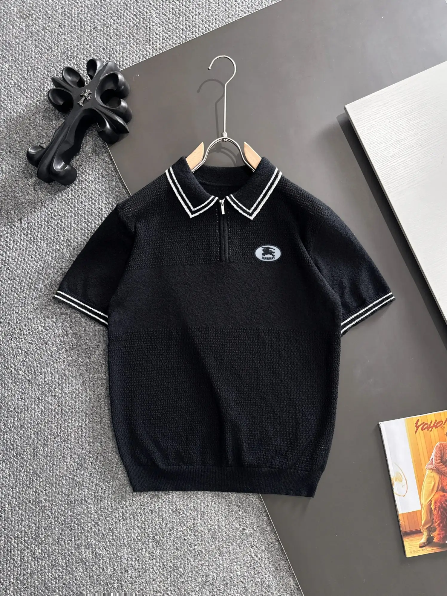 Contrast-Trim Half-Zip Knit Polo Shirt D20015197