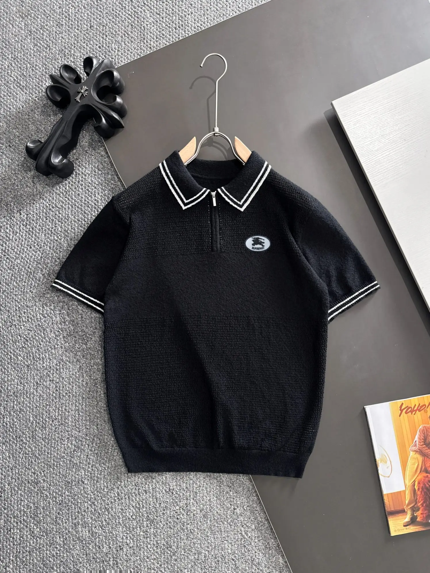 Contrast-Trim Half-Zip Knit Polo Shirt D20015197