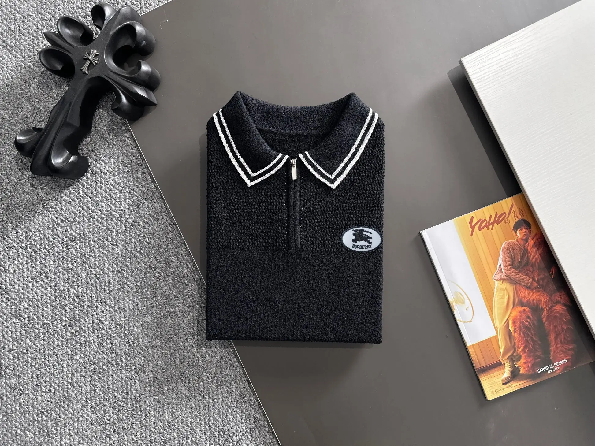Contrast-Trim Half-Zip Knit Polo Shirt D20015197 — view 8