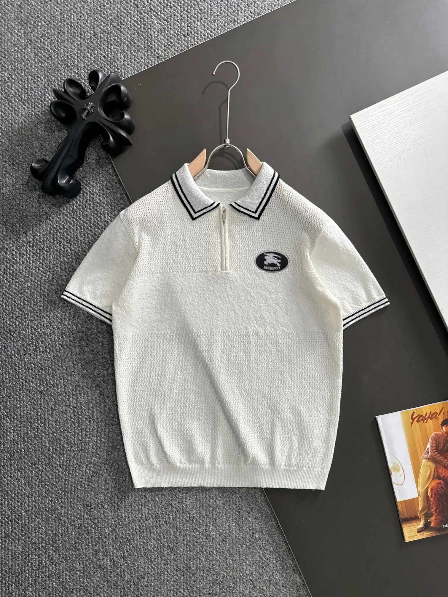 Contrast-Trim Half-Zip Knit Polo Shirt D20015196