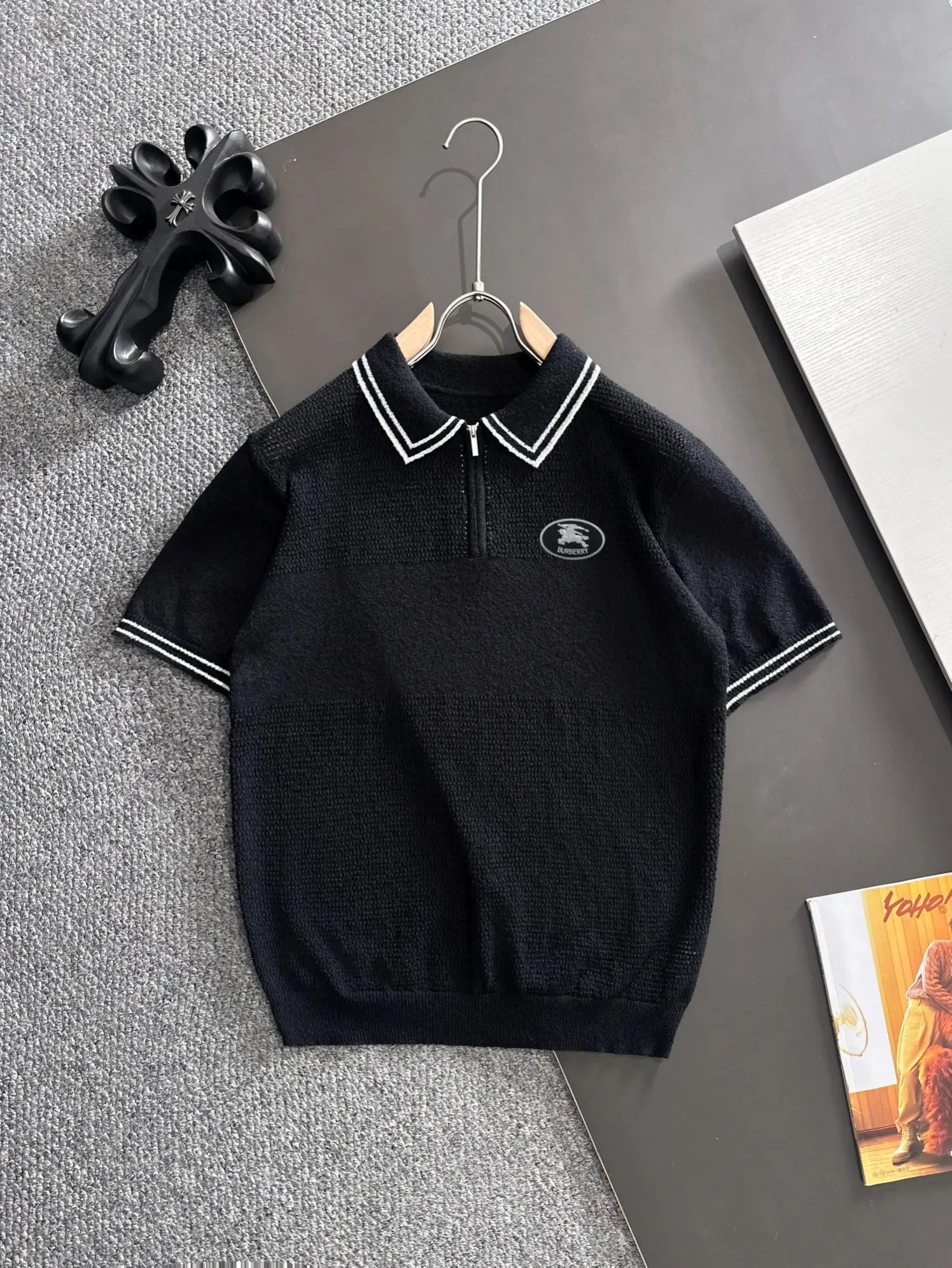 Contrast-Trim Half-Zip Knit Polo Shirt D20015195