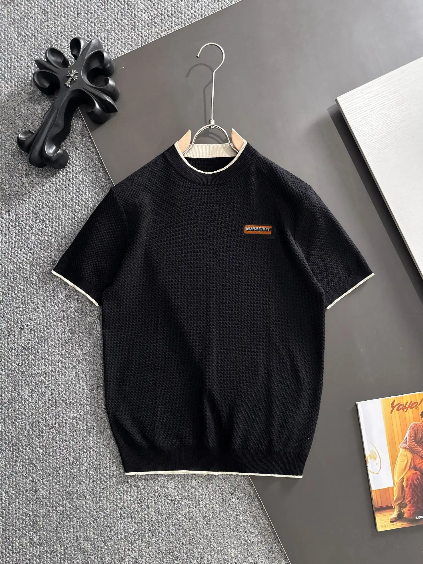 Contrast-Trim Waffle-Knit T-Shirt D20015210