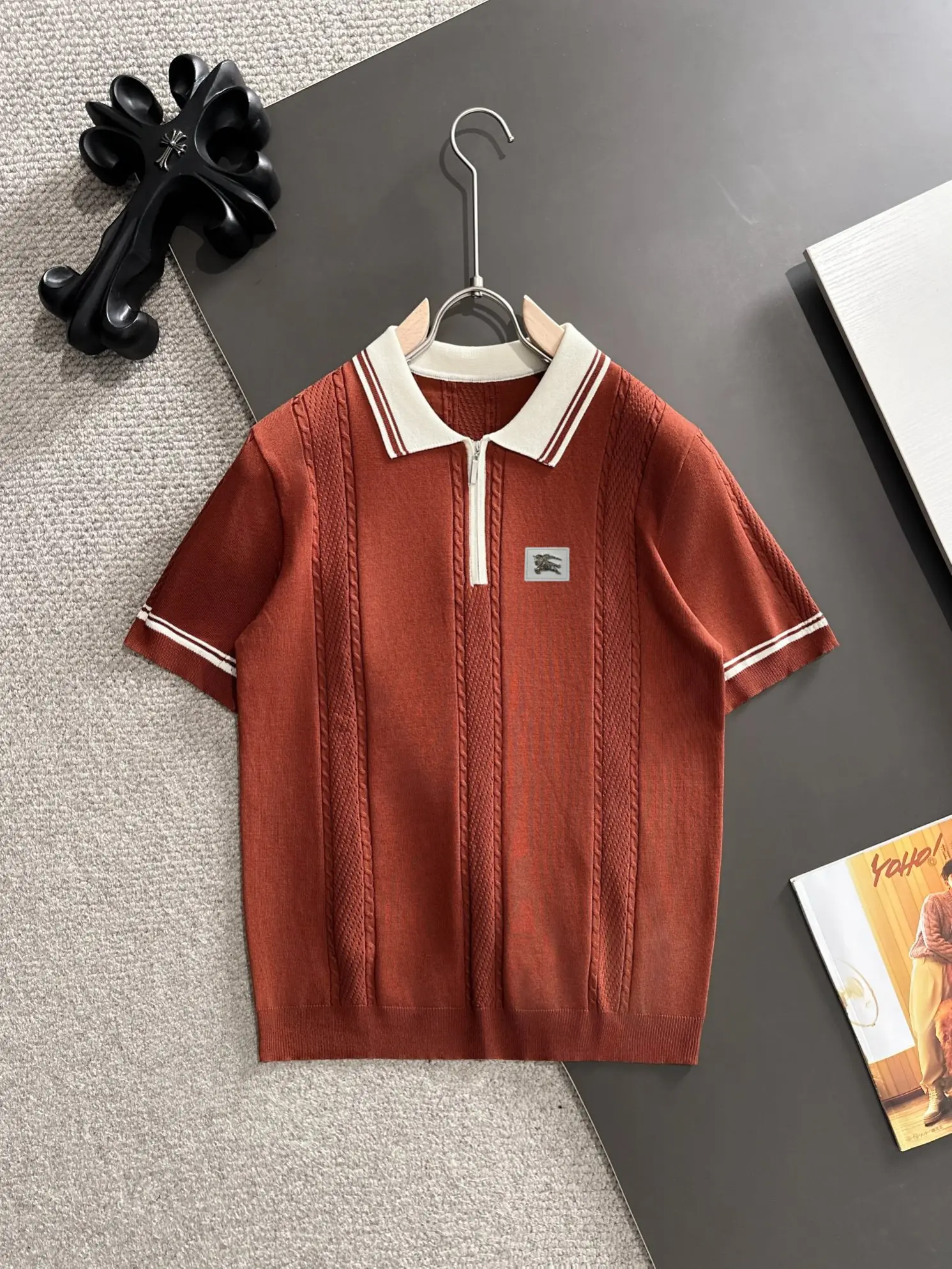 Half-Zip Cable-Knit Silk-Blend Polo Shirt D20015220