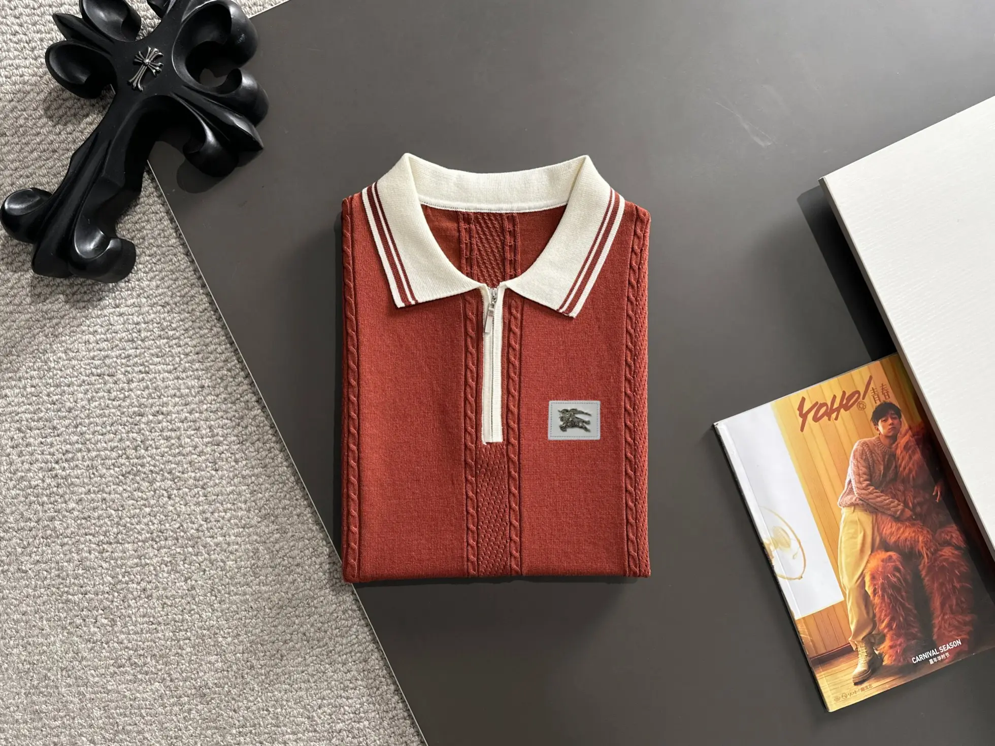 Half-Zip Cable-Knit Silk-Blend Polo Shirt D20015220 — view 7