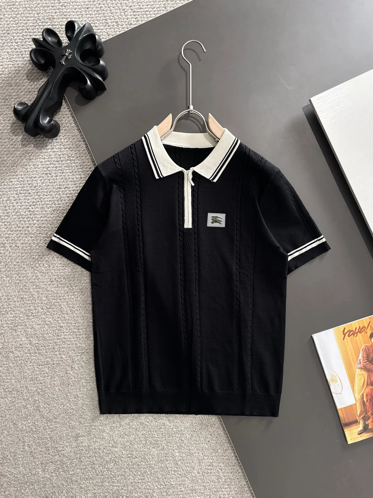 Contrast-Collar Half-Zip Knit Polo Shirt D20015221