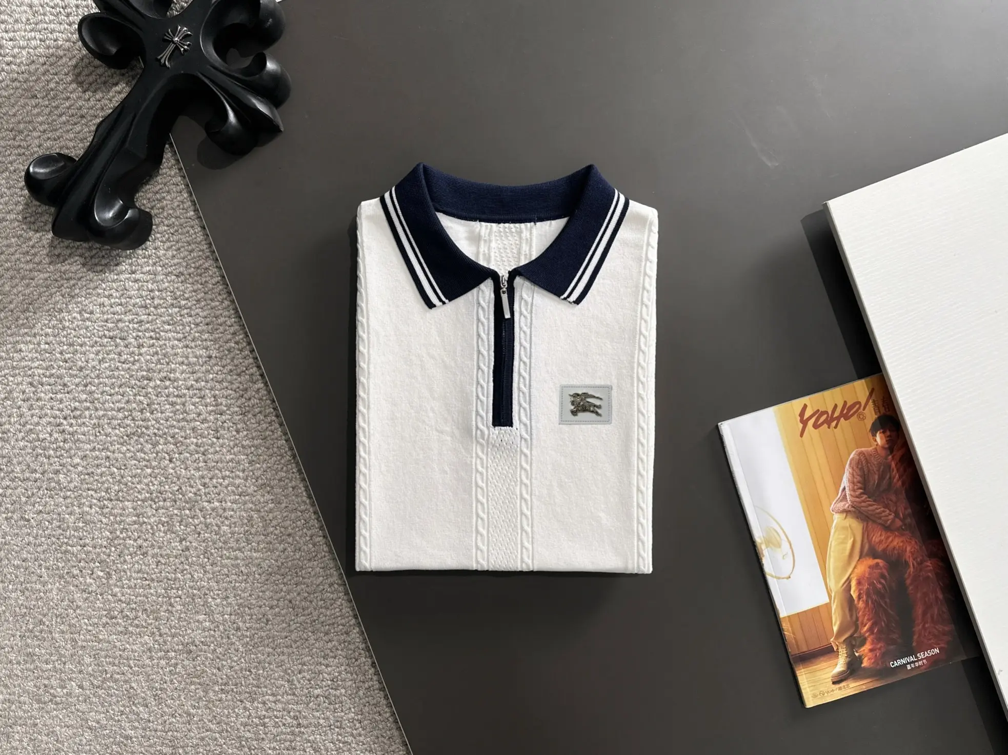 Contrast-Tip Half-Zip Knit Polo Shirt D20015219 — view 8