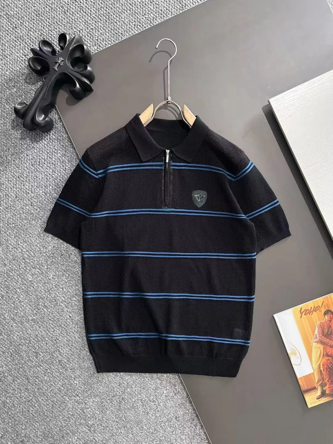 Striped Knit Half-Zip Polo Shirt D20015193