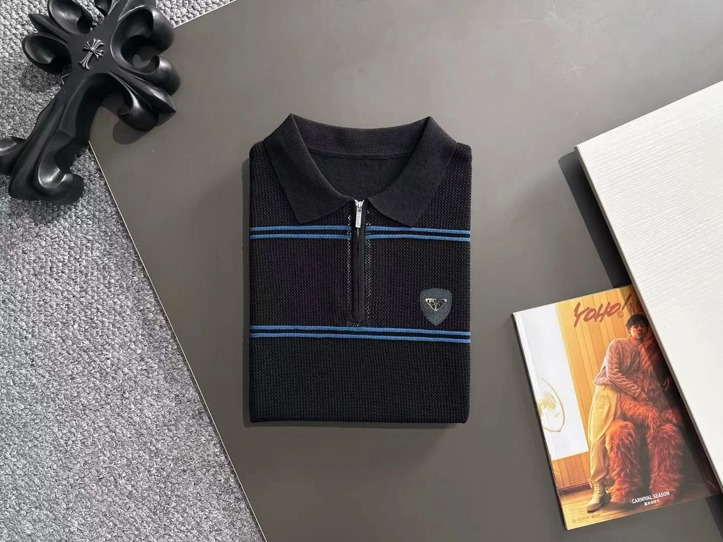 Striped Knit Half-Zip Polo Shirt D20015193 — view 8