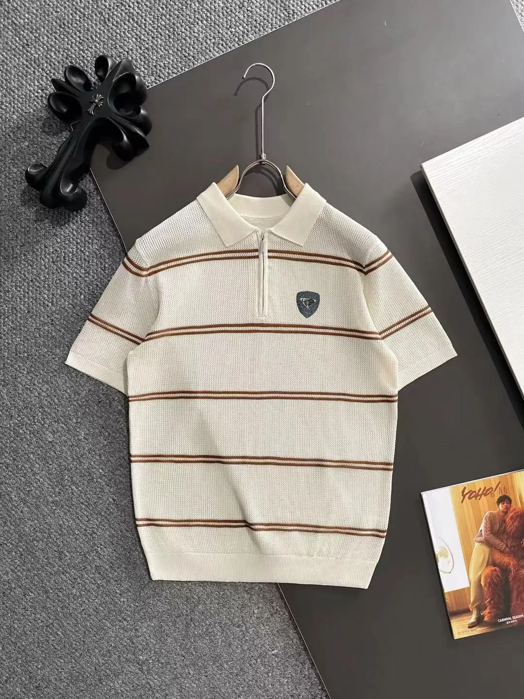 Striped Knit Half-Zip Polo Shirt D20015194
